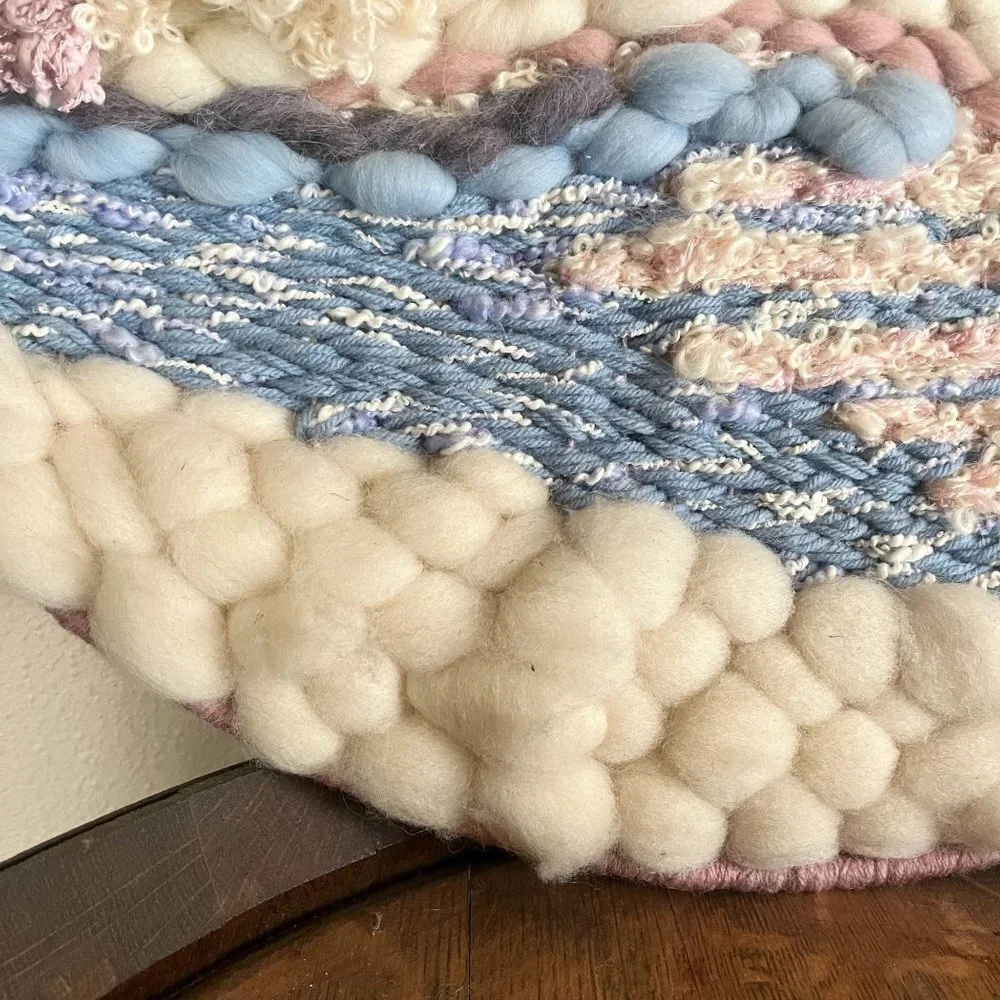 Wool Hand Spun Fiber Mixed Media Wall Hanging Mohair Dream Catcher‎ Boho Cottage